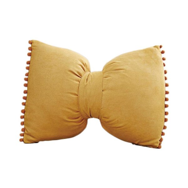 Catzon Bow Throw Pillow Covers with Pom Poms Soft Velvet Boho Decor-Ginger Yellow