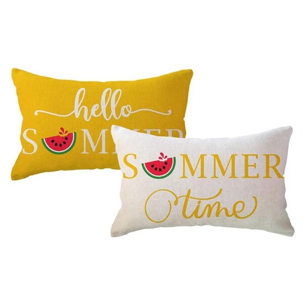 Catzon 2 Pcs Summer Lumbar Pillow Covers Linen Pillowcase for Home Decor-Set 14