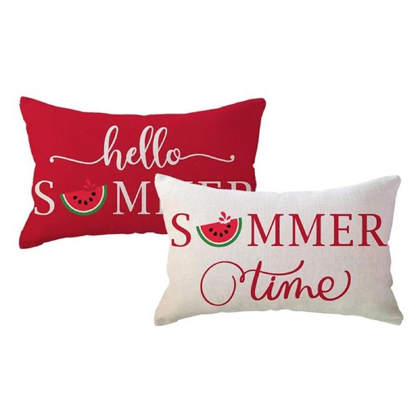 Catzon 2 Pcs Summer Lumbar Pillow Covers Linen Pillowcase for Home Decor-Set 12