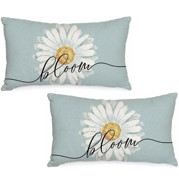 Catzon 2 Pcs Summer Lumbar Pillow Covers Linen Pillowcase for Home Decor-Set 46