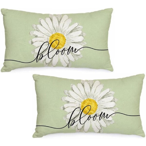 Catzon 2 Pcs Summer Lumbar Pillow Covers Linen Pillowcase for Home Decor-Set 48