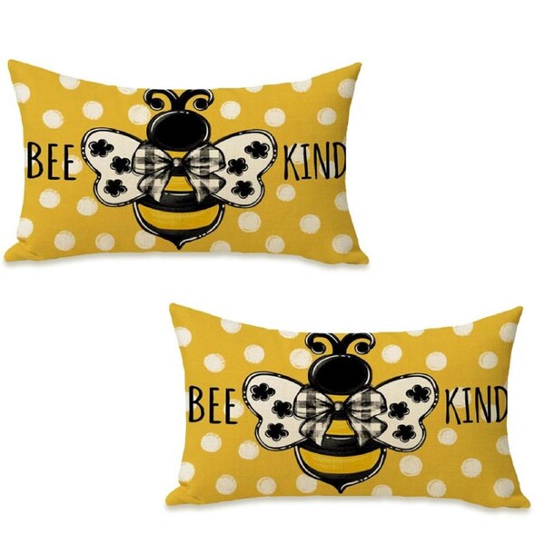 Catzon 2 Pcs Summer Lumbar Pillow Covers Linen Pillowcase for Home Decor-Set 40