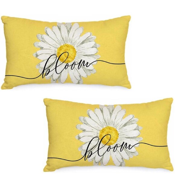 Catzon 2 Pcs Summer Lumbar Pillow Covers Linen Pillowcase for Home Decor-Set 50