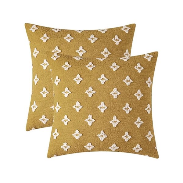 Catzon 2 Pcs Rhombic Jacquard Pillowcases Soft Square Cushion Cover for Couch-Yellow