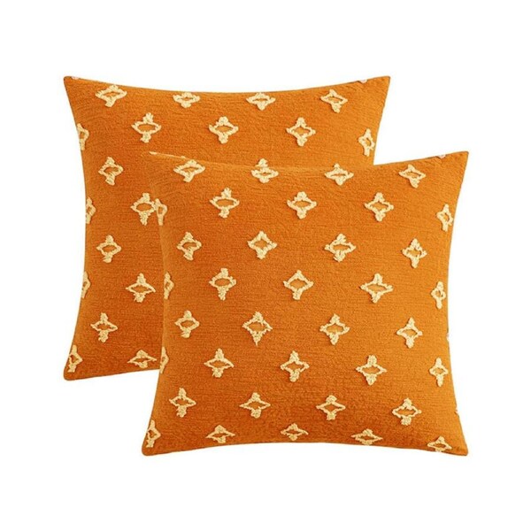 Catzon 2 Pcs Rhombic Jacquard Pillowcases Soft Square Cushion Cover for Couch-Orange