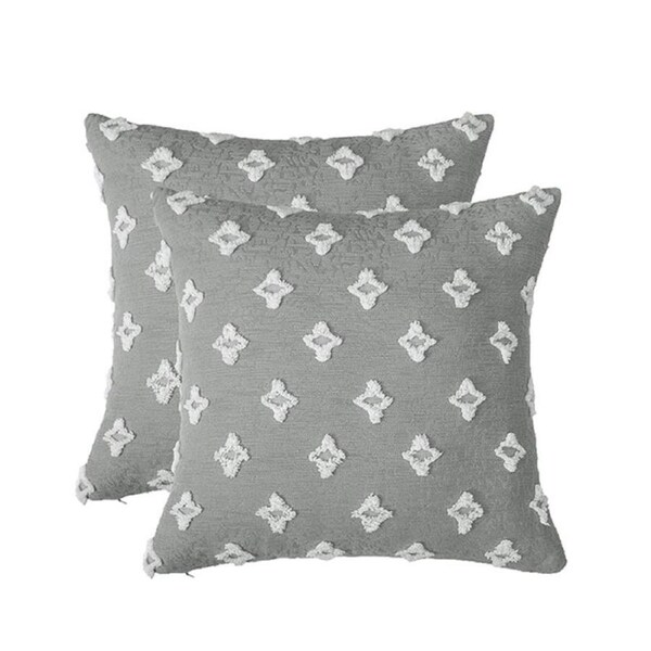 Catzon 2 Pcs Rhombic Jacquard Pillowcases Soft Square Cushion Cover for Couch-Grey