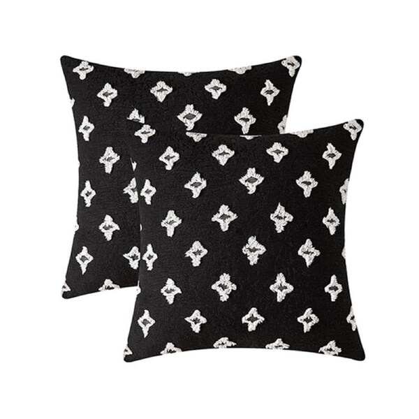 Catzon 2 Pcs Rhombic Jacquard Pillowcases Soft Square Cushion Cover for Couch-Black