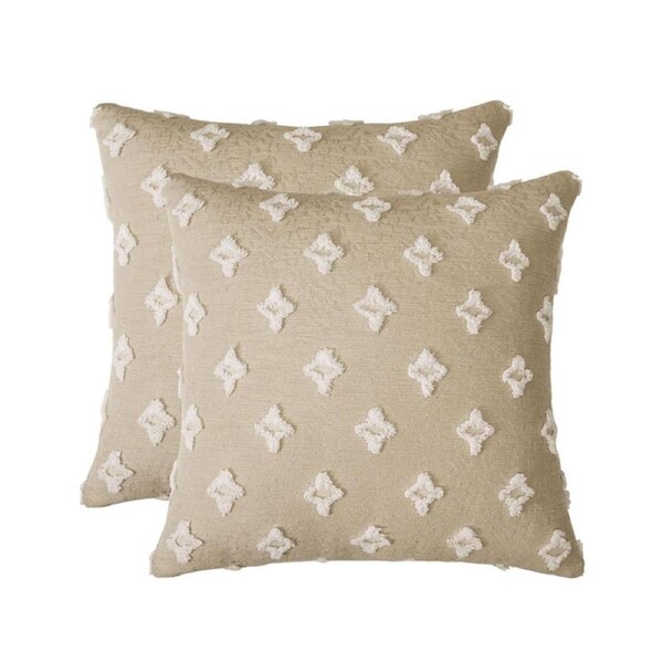 Catzon 2 Pcs Rhombic Jacquard Pillowcases Soft Square Cushion Cover for Couch-Khaki