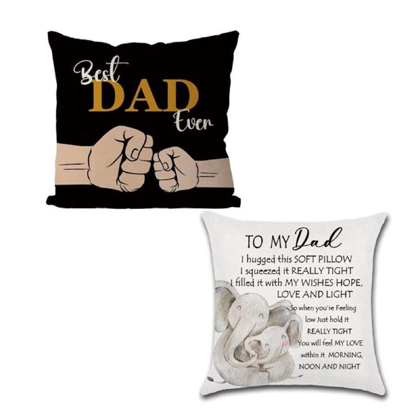 Catzon 2 Pcs Linen Throw Pillow Covers for Dear Dad Birthday Gifts for Father-Set 2