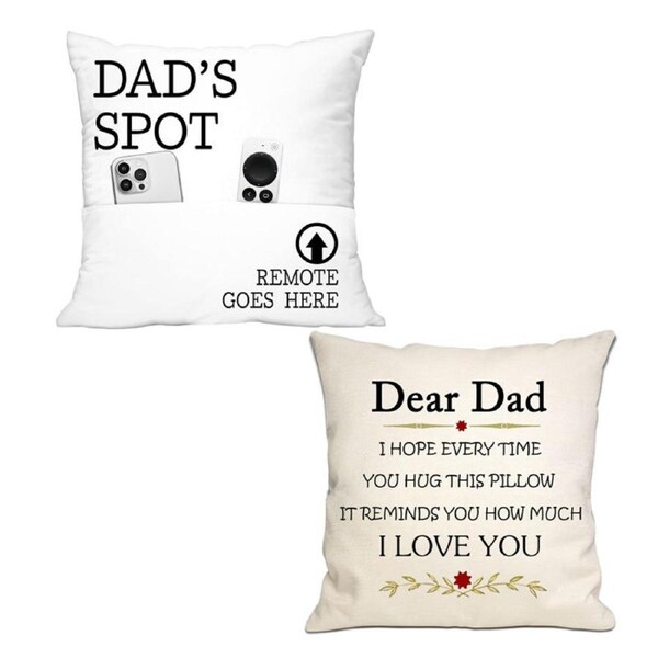 Catzon 2 Pcs Linen Throw Pillow Covers for Dear Dad Birthday Gifts for Father-Set 18