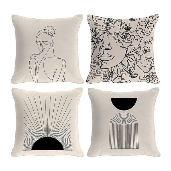 Catzon 4 Pcs Abstract Throw Pillow Covers Linen Modern Art Decor Pillowcase-Set 1