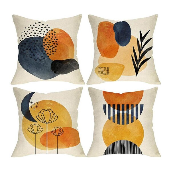 Catzon 4 Pcs Abstract Throw Pillow Covers Linen Modern Art Decor Pillowcase-Set 8
