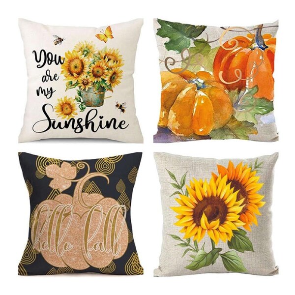 Catzon 4 Pcs Autumn Throw Pillow Covers Linen Thanksgiving Day Decor-Set 9