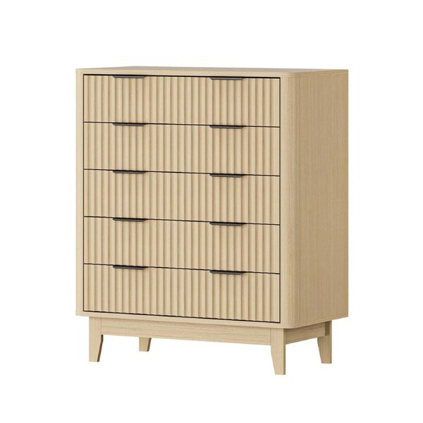 Oikiture 5 Chest of Drawers Storage Cabinet Dressers Tallboy Stripe Natural