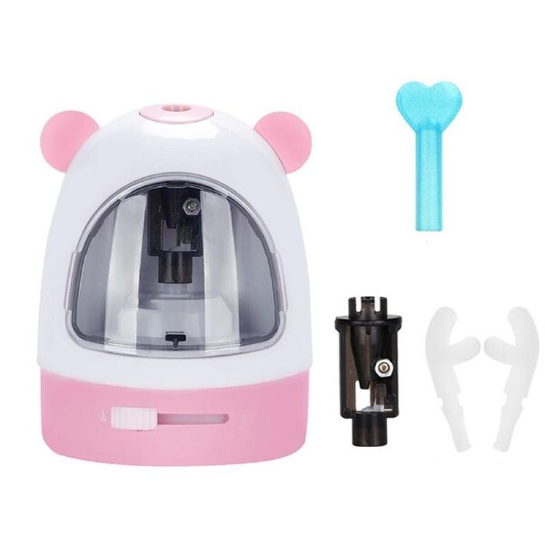Catzon Cute Panda Electric Pencil Sharpener with Pencil Extender for Students-Pink White