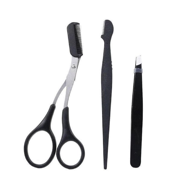 3PCS Eyebrow Razor Set Trimmer Shaver Scissors Spooley Dermaplaning Tweezers