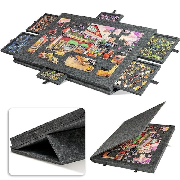 1000 PCS Felt Tilting Puzzle Board With 2-in-1 Designed Stand 6 Drawers Storage