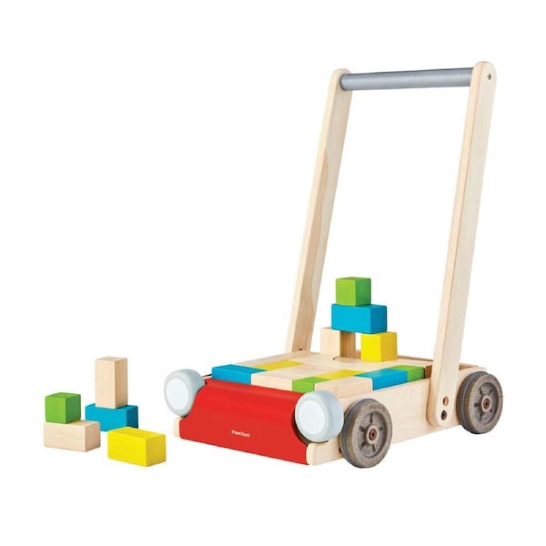 PlanToys Wooden Baby/Toddler Push Walker w/ Blocks Activity Play Toy 9m+