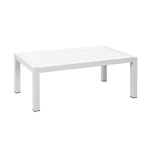 Coogee White Aluminium Outdoor Coffee Table with faux wood Top (110x62cm)