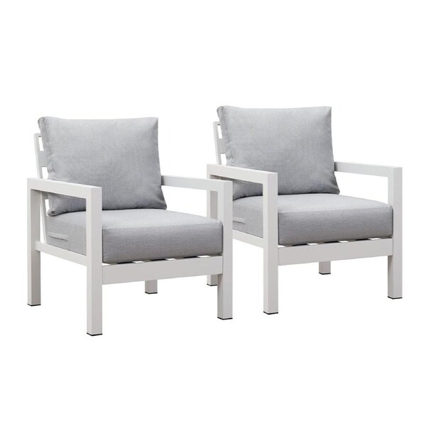 Coogee Single Seater White Aluminium Outdoor Sofa Lounge with Arms - Light Grey Cushion (Set of 2)