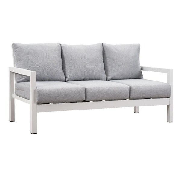 Coogee 3 Seater White Aluminium Outdoor Sofa Lounge with Arms - Light Grey Cushion