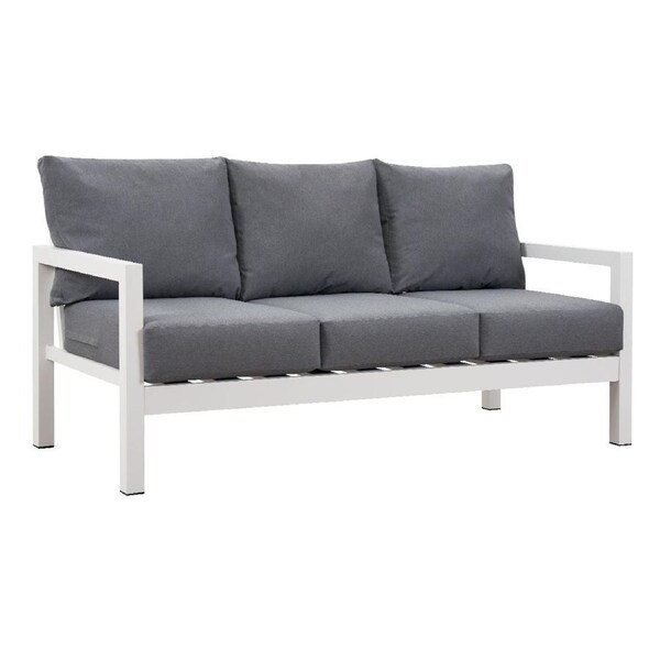 Coogee 3 Seater White Aluminium Outdoor Sofa Lounge with Arms - Grey Cushion