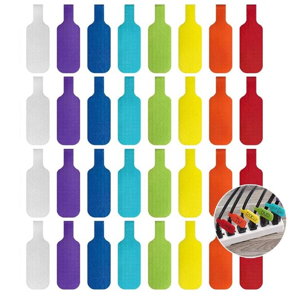 32PCS Cable Labels Multi-Color Write on Cord Labels Wire Tags for Electronics,Computers Cable Management