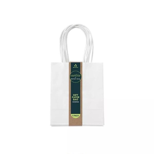 100x Small 14X12X7CM Kraft Craft White Paper Party Carry Bags Handle Gift Bags