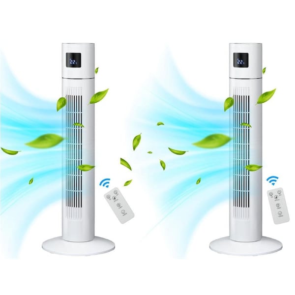 ADVWIN 2Pcs Bladeless Tower Fans with 3 Speeds Timer and Remote Control, White