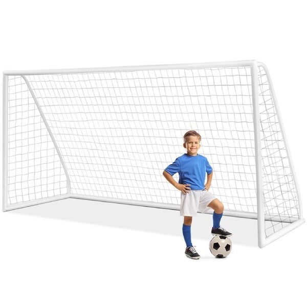 Costway 3.7x1.82M Soccer Goal Outdoor All-Weather Sports Training Equipment Soccer Practice Backyard w/6 Ground Pegs