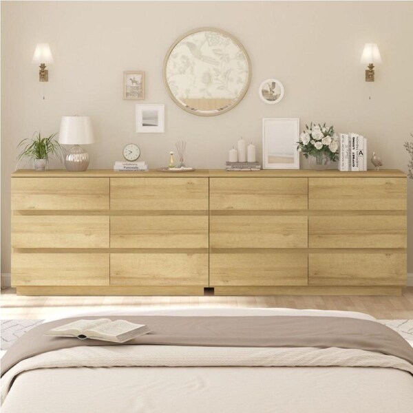Light Oak 12 Chest of Drawers Dressers Lowboy Bedroom with 12 Drawers