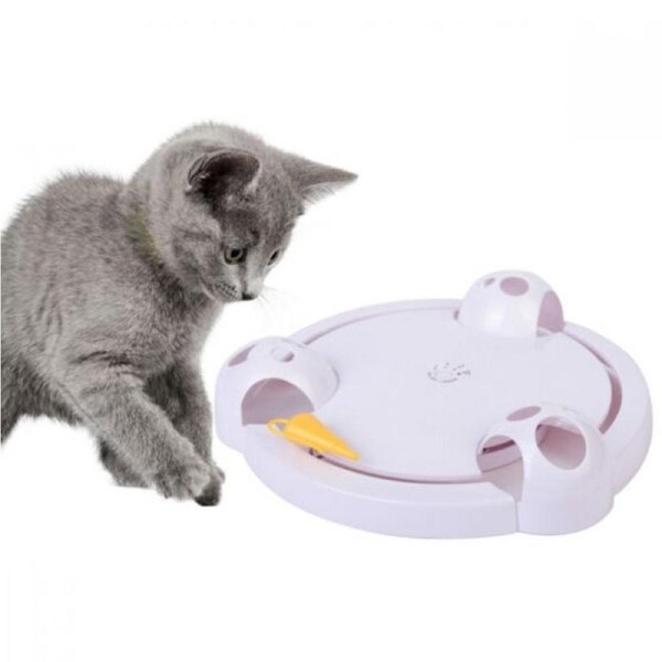 Electric Cat Toy Interactive Tracks Roller Mouse Pounce Turntable Play Automatic Rotating Mice Moving Track Catch Toys