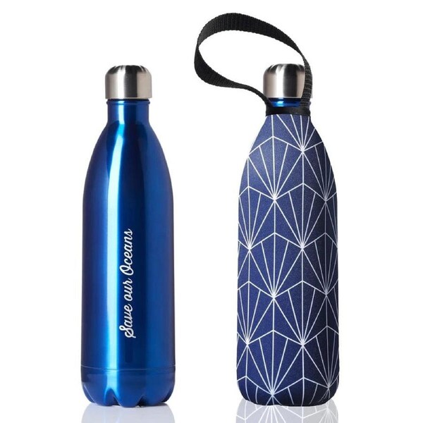 BBBYO Blue Stainless Steel Water Bottle with Cover 1 Litre - Beam