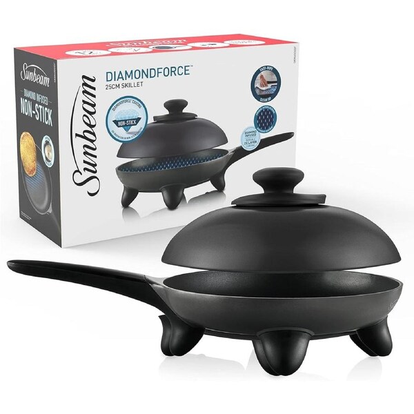 Sunbeam DiamondForce Skillet Electric Non-Stick Frypan Frying Pan with Dome Lid - Portable Cooking Frypan