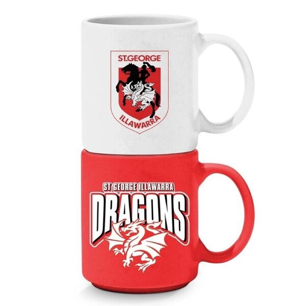 NRL Stackable Mug - St George Illawarra Dragons - Set Of 2 - Coffee Cup - 305mL