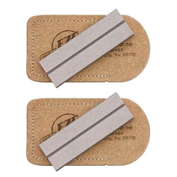 Eze-Lap Diamond Sharpening Plate 600 Grit 75 x 25mm with Leather Pouch - 2 Pack