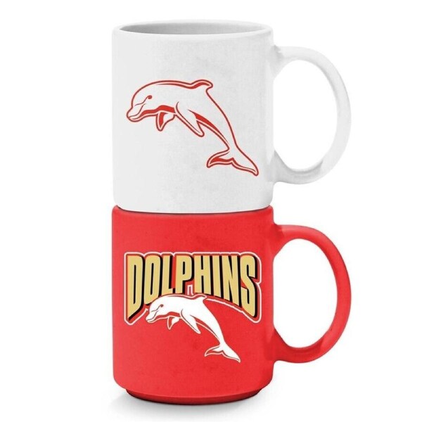 NRL Stackable Mug - Dolphins - Set Of 2 - Coffee Cup - 305mL