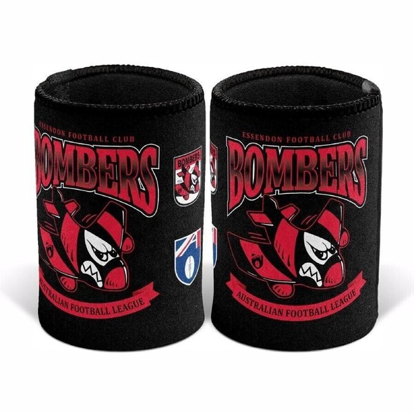 AFL Retro Stubby Can Cooler - Essendon Bombers - Drink - Rubber Base