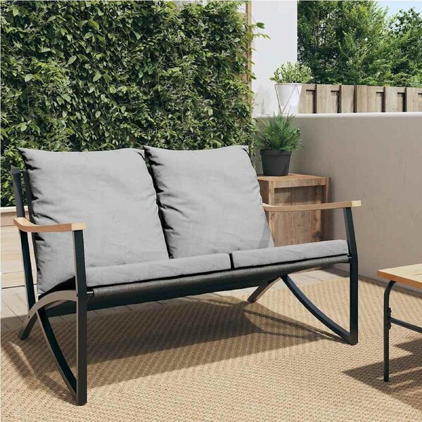 Garden Bench with Cushions 120 cm Black Steel vidaXL