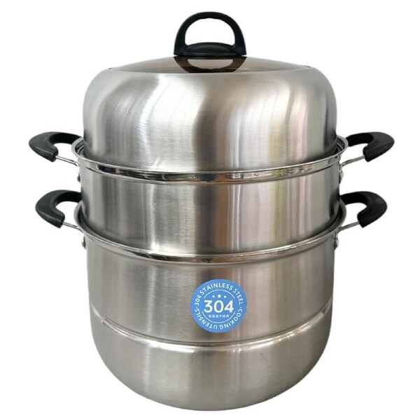 34cm 3-Tier Stainless Steel Food Steamer with Glass Lid – Durable & Multi-Layer Cooking Pot