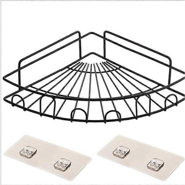 Adhesive Corner Shelf Bathroom Shower Cabinets Triangular for Storage Stainless Steel without Drilling - Set of 2 (Black)