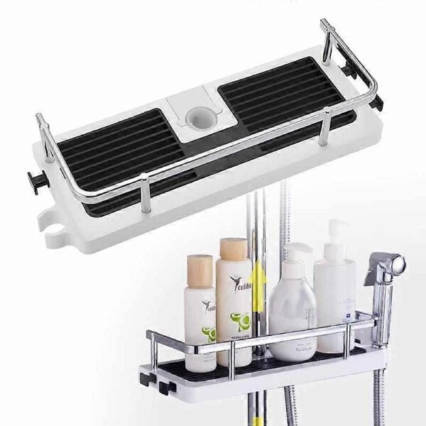 Shower Storage Rack Organizer Bathroom Pole Shelves Shampoo Tray Stand Single Tier No Drilling Lifting Rod Shower Head Holder