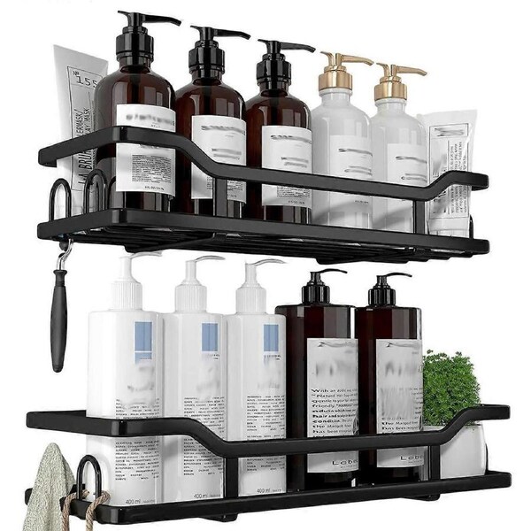Shower Caddy, No Drilling Shower Organizer with 8 Hooks, Black