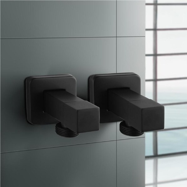 ACA Black 1/4 Turn Square Laundry Washing Machine Stop Pair Taps Brass