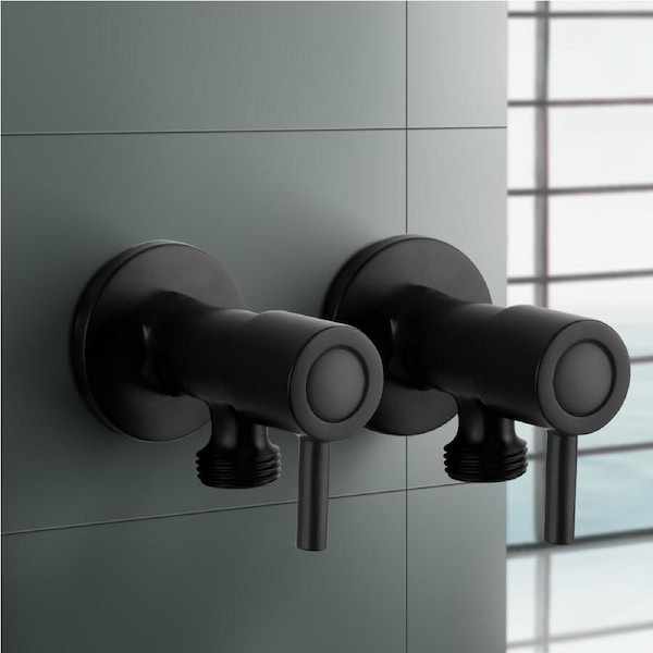 ACA Washing Machine Stops 1/4 Turn Solid Brass Pair Laundry Taps Round Black