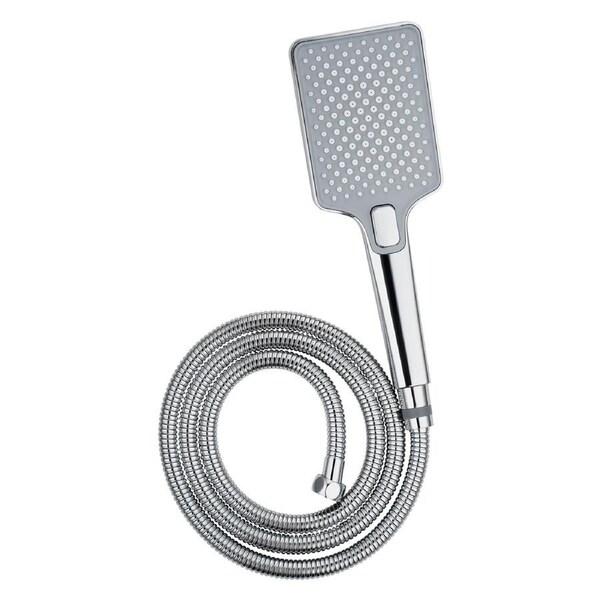 Chrome Square Plastic Handheld Shower Head Rose 3-MODE Functions 1.5m Water Hose