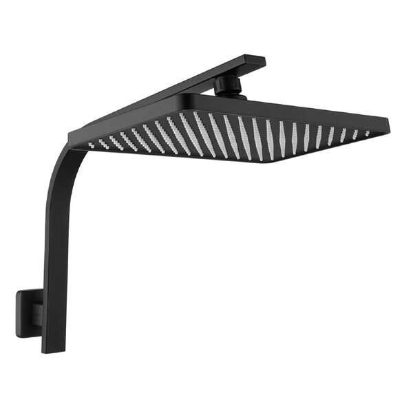 WELS 11" Shower Head Set Rectangle Plastic Gooseneck Wall Arm Set Black