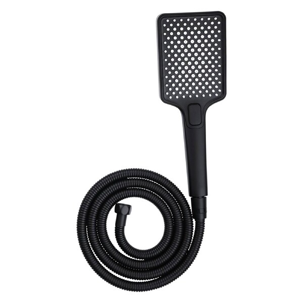 Black Square Plastic Handheld Shower Head Rose 3-MODE Functions 1.5m Water Hose