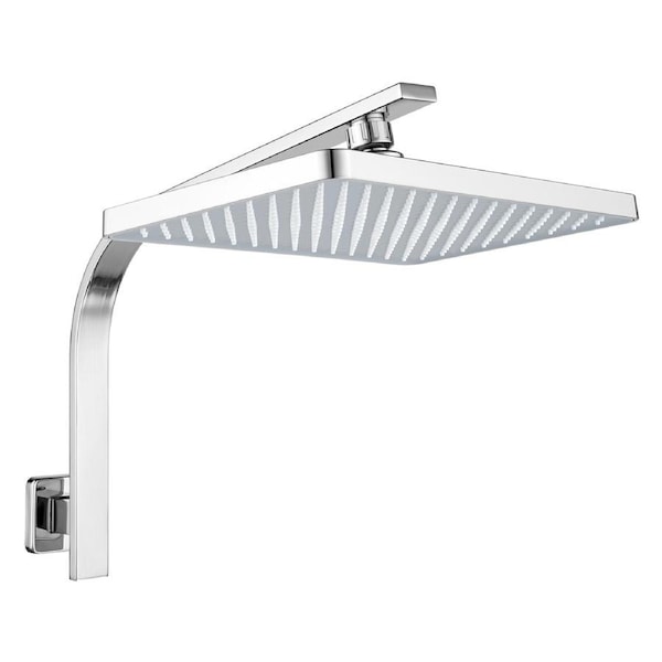 WELS 11" Shower Head Set Rectangle Plastic Gooseneck Wall Arm Set Chrome