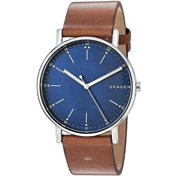 Skagen Signatur Quartz SKW6355 Leather Strap Blue Dial Analog Mens Watch 50M